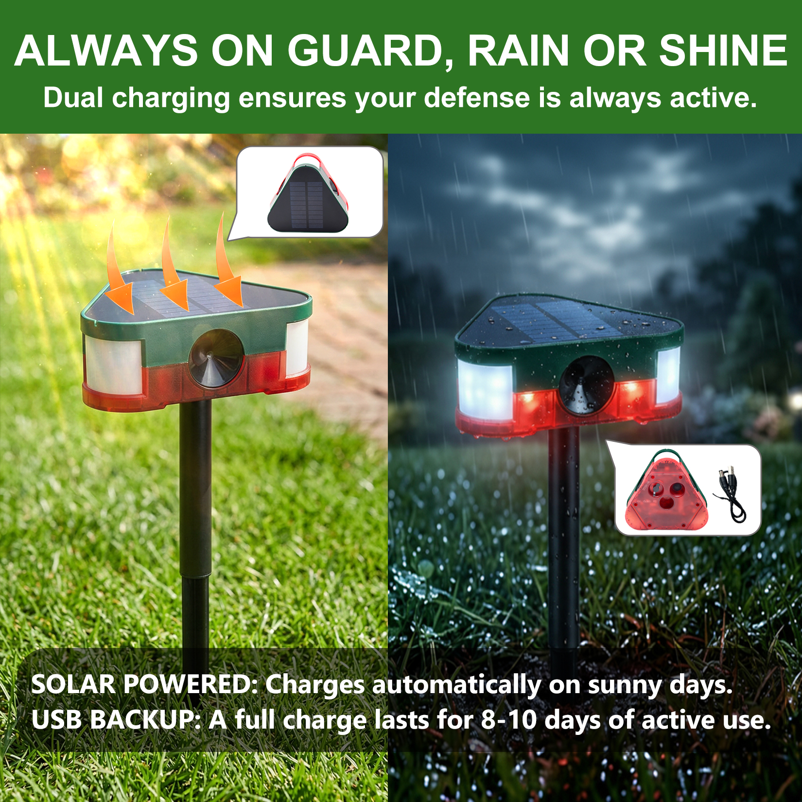 taoctee Solar ultrasonic pest repeller Animal Repeller with Remote & USB Charging